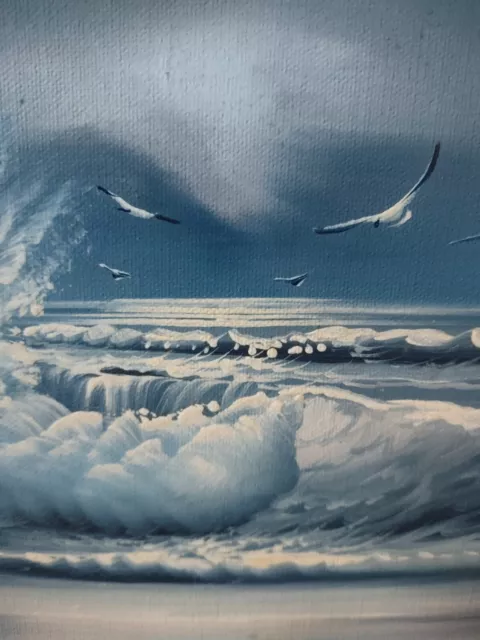 Oil Painting, Crashing Waves & Seagulls Beautiful Sea Scape Signed Taylor 18x16 2