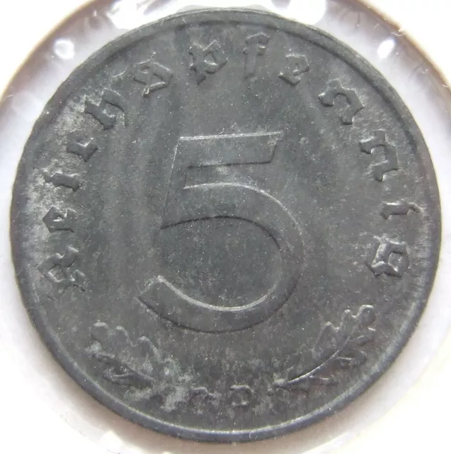 Münze Alliierte Besatzung 5 Reichspfennig 1947 D in fast Stempelglanz