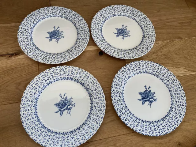 ROYAL VICTORIA ROSE BOUQUET IRONSTONE HAND ENGRAVED DINNER PLATES (Set of 4)