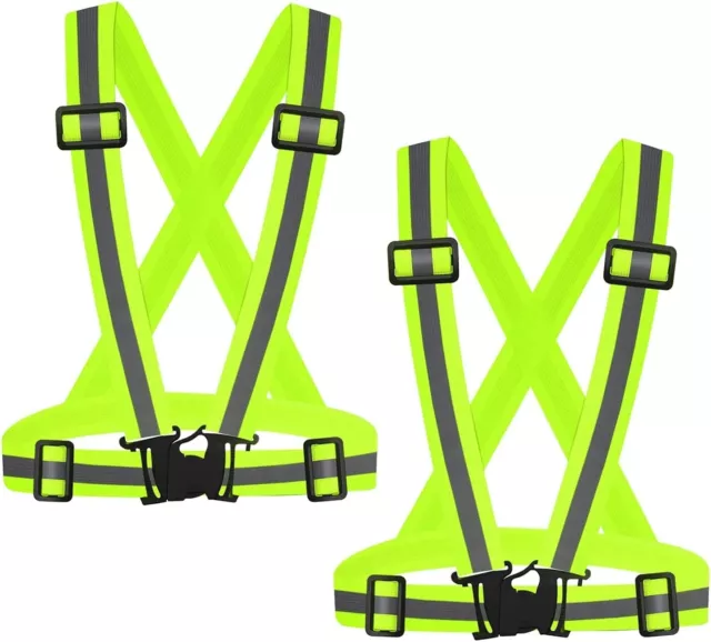 2-Pack Adjustable Safety Running High Visibility Reflective Vest Gear Strap Belt