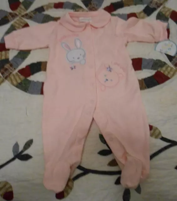 Baby Girl Carters Just One Year Soft Pink Footed Sleeper Bunny Bear 3 Mo NEW wT