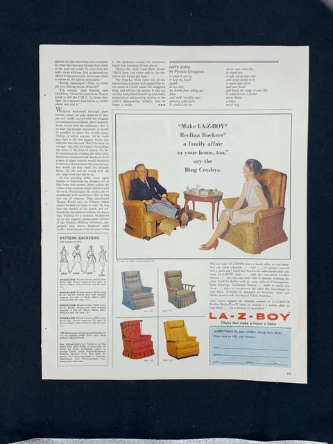 Magazine Ad*- 1968 - LA-Z-BOY Loungers - Bing Crosby
