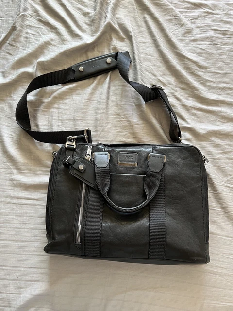 RARE Tumi Slim Brief Alpha Bravo Black Distressed Leather Laptop Travel Bag
