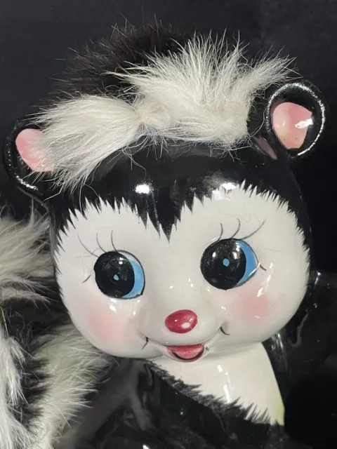 Vintage Ries Hand Decorated 1950's Skunk Piggy Bank Japan w/Fake Fur 2