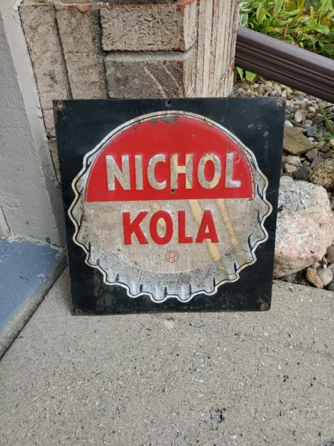 c.1940s Original Vintage Nichol Kola Sign Metal Embossed Soda Grocery Gas Oil c.1940s Original Vintage Nichol Kola Sign Metal Embossed Soda Grocery Gas Oil