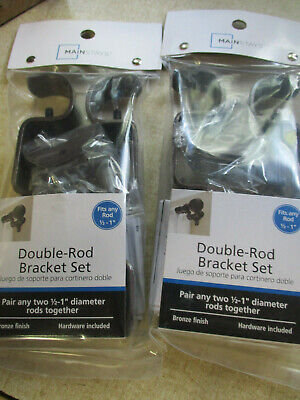 LOT OF 2 PACKS Double Curtain Rod Brackets 1/2" to 1" RODS 2 EACH PACK BRONZE S2
