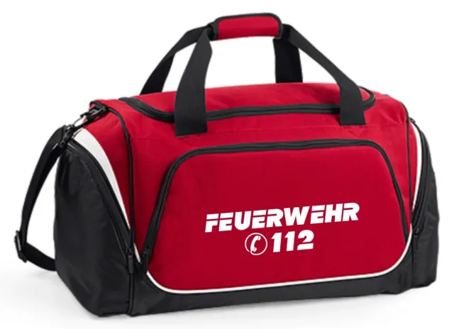 Feuerwehr-Sporttasche (55 L)  FEUERWEHR NOTRUF 112 mit Schuhtunnel/Nässefach