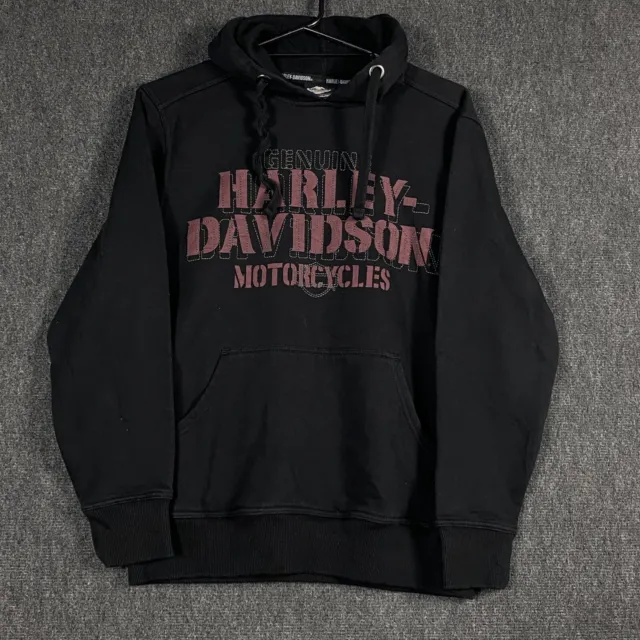 Harley Davidson Mens Medium Pullover Hoodie Black Fleece Lined Spell Out Logo