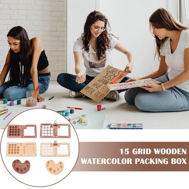 15 Grid Wooden Watercolor Packing Master Portable Paint Artist Tray Square M7K7