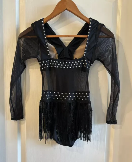 CL Black Beaded Fringe Rhinestoned Custom Dance Costume Designer Meekelle Lrg 2