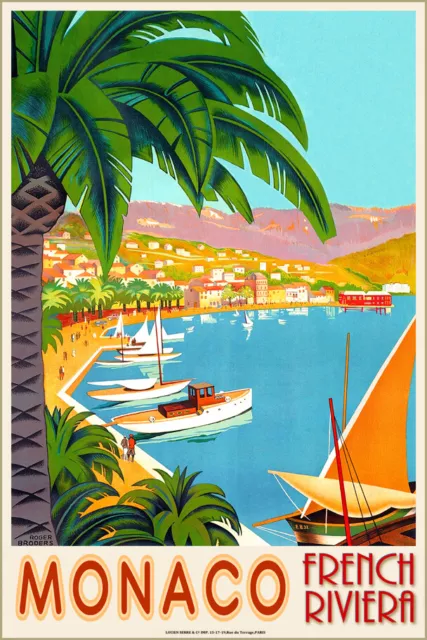 Monaco French Riviera Cote D'Azur Travel Poster Roger Broders Art Deco Print 313