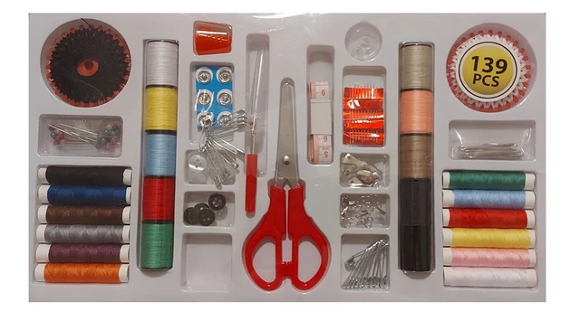 Kit de costura conjunto de accesorios portátiles estuche aguja pasadores de tijera gancho de dedal 139 piezas