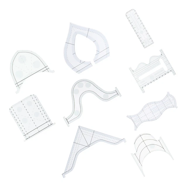 9 piezas Herramientas de patchwork Regla de acolchado de arco acrílico transparente