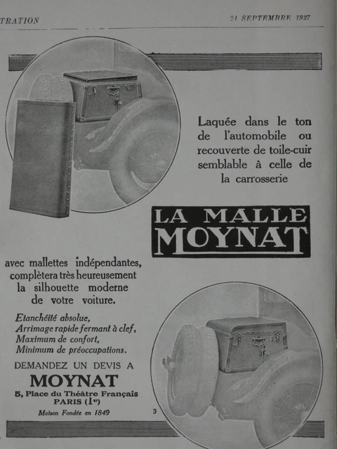 Publicité De Presse 1927 Malle Moynat Bagage D'automobile Toile-Cuir Mallettes
