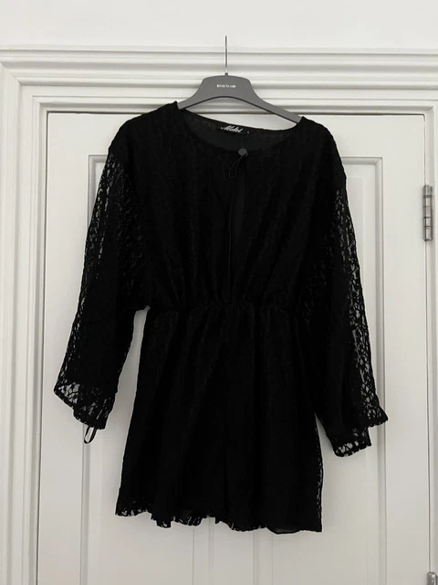 Motel Size L Lace Black Long Sleeve Playsuit Romper Jumpsuit Lacy outfit vgc