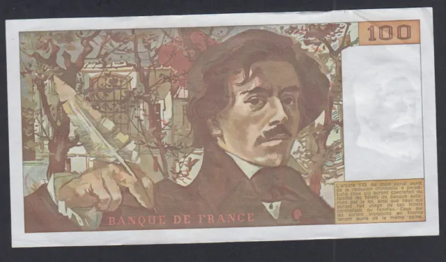 Billet France 100 Francs Delacroix 1978, H.3 228944, AU/UNC, cote 80 euros,  lar
