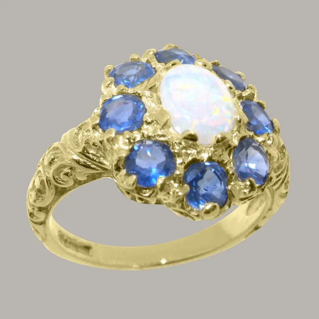 Solid 18k Yellow Gold Natural Opal & Sapphire Womens Cluster Ring-Sizes 4 to 12