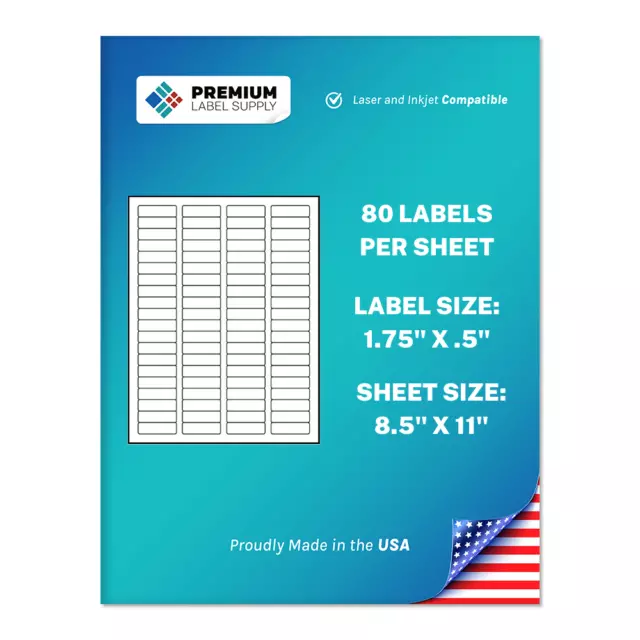 8000 1.75" x .5" Self Adhesive Return Address Labels 80 per sheet * 80 up *