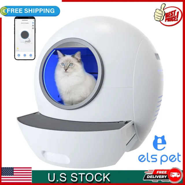 ELSPET WiFi Smart Cat Litter Box NO Scoop/APP Automatic Self-Cleaning Litter Box