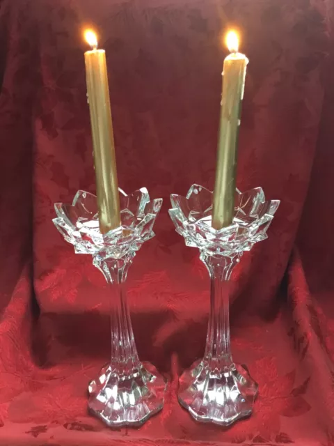 FLAWLESS Exquisite MIKASA Crystal ROYAL CROWN Pair CANDLE HOLDER CANDLESTICK 10"