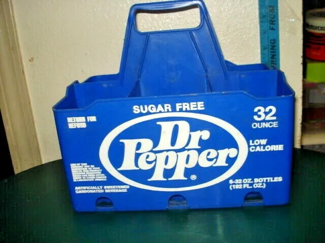 Vintage Blue Plastic Sugar Free Dr. Pepper Soda 6 32oz. Bottle Carrier Caddy