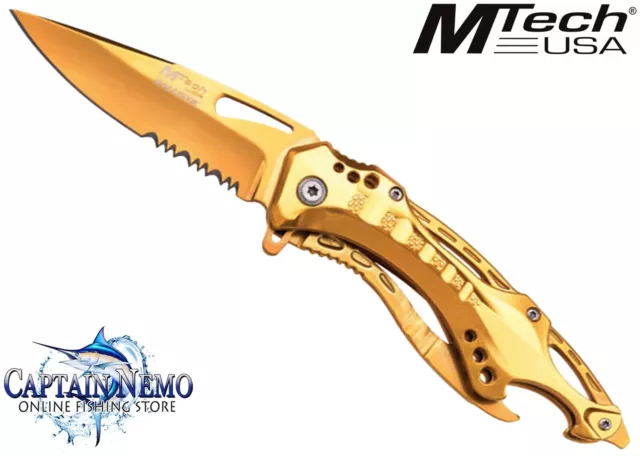 Mtech Usa Linerlock Tactical Folding Pocket Knife Gold Swat Mta705Gd