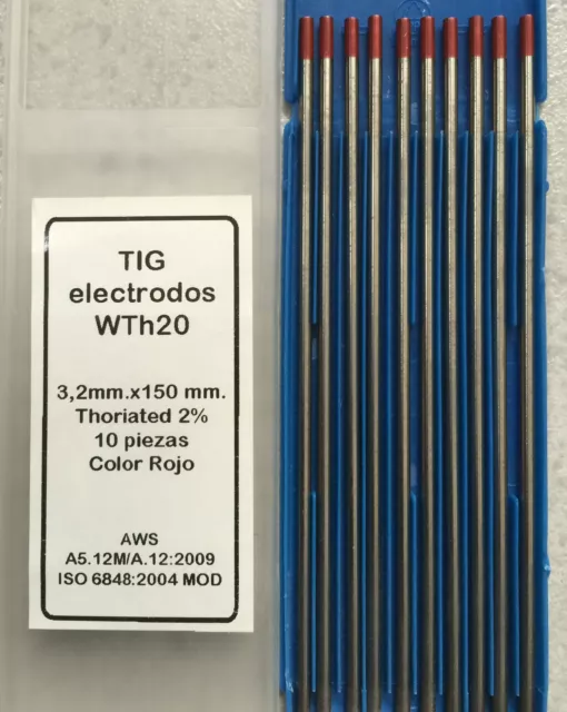 10 Electrodos Tungsteno Soldadura TIG 3,2 x 150 mm ROJO Soldador TH2 - CALIDAD