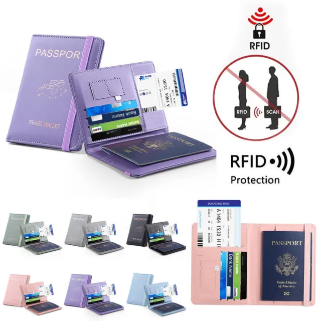 Luxury Leather Travel Passport Wallet Holder RFID Blocking ID Card Case Cover