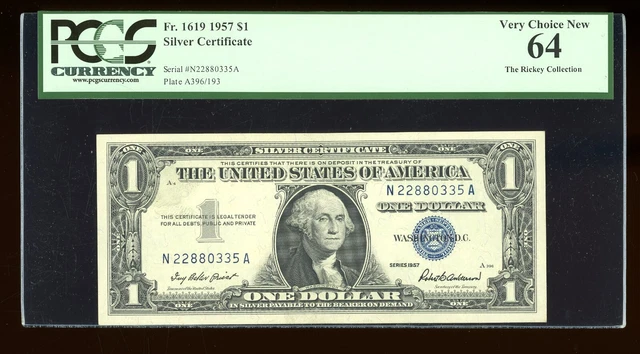 DBR 1957 Silver Fr. 1619 NA Block PCGS 64 Serial N22880335A