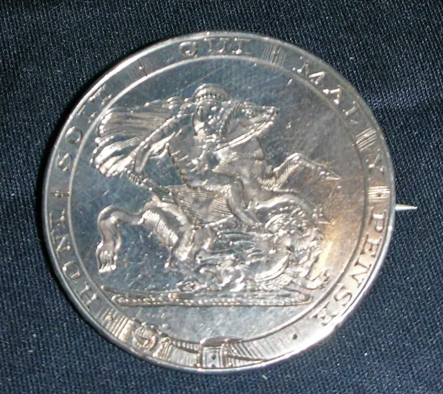 1820 King George IV Silver Crown Engraved Brooch, LX  St. George Dragon Slayer