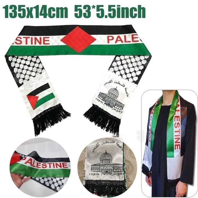 Écharpe Palestine Keffiyeh - Drapeau Imprimé Double Face - Cadeau Symbolique - Satin 132x14 Cm