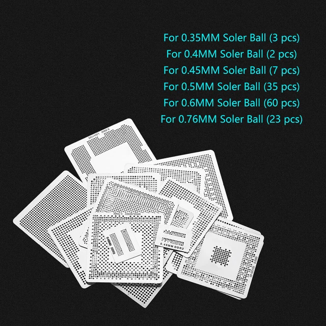 130pcs BGA Universal Reballing Rework Net Stencils Steel Template Mesh Heat Set