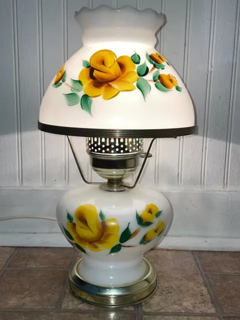 Vintage Gwtw Electric Hurricane Table Lamp Yellow Rose Works Great Hand Painted