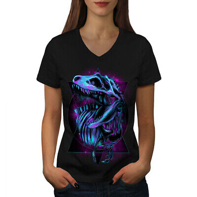 Wellcoda TRex Raptor Dinosaur Womens V-Neck T-shirt, Classic Graphic Design Tee