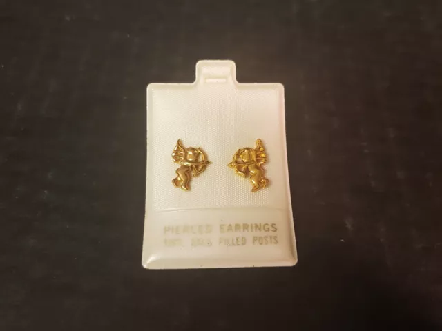 Gold Tone Cherub Shooting Arrows 14kt. Gold Filled Posts Pierced Earrings Small