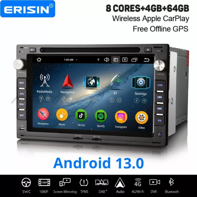 8-Kern 64GB Android 13 Navi DAB+ Autoradio 4G Für VW Jetta Polo Golf MK4 T5 Bora