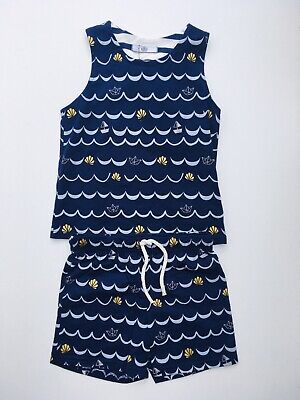 Ex M&S Girls Summer Set Shorty Vest Set Navy Mix Age 18 to 24 Months 5 to 6 Yrs