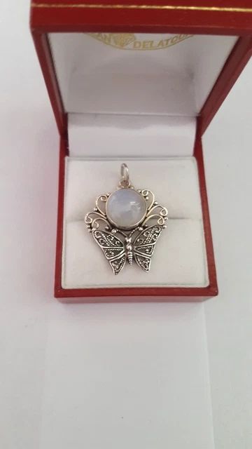 Pendentif Ancien En Nacre De Coquillage Sur Argent Massif 925 - Style Goutte - Occasion Bon état