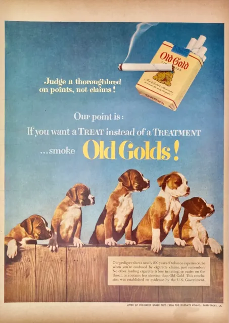 1950s~Old Gold Cigarettes~Boxer Puppy Dogs on Fence~Wall Decor~Vintage Print Ad