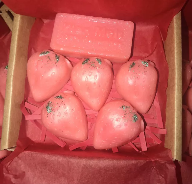 VERKAUF!!️Wachs schmilzt Erdbeeren und Sahne stark duftende Geschenkbox handgefertigt x6