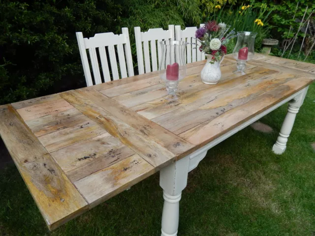 Large Rustic Oak Finish Farmhouse Kitchen Dining Table EXTENDING 8.5ft Painted