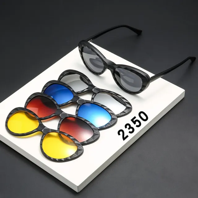 Mens Womens Eyeglasses Frame + 5 Pcs Polarized Clip-on Sunglasses Outdoor H