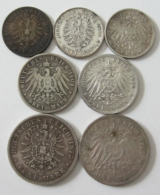 German States (Prussia) silver 2, 3 & 5 Mark Coins