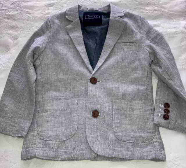 BNWT  NEXT BOYS LINEN BLEND JACKET / BLAZER  LIGHT GREY   Age 2-3