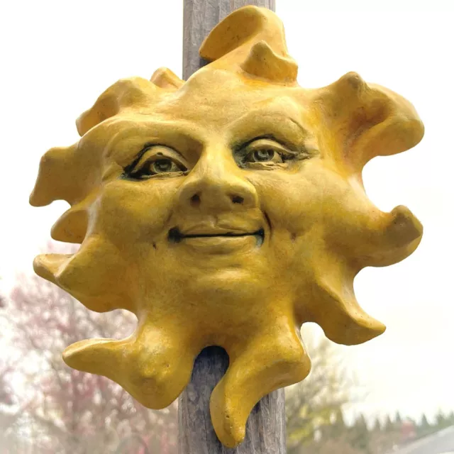 Sun Face Sculpture, Handmade Original Artwork Home Decor, Indoor/Outdoor, Signed