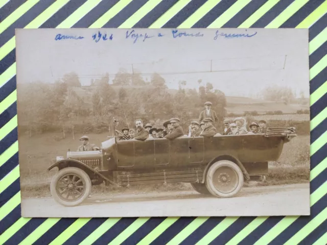 Carte Photo de 1924 AUTOMOBILE VOITURE AUTO-CAR CARRIAGE de LOURDES à GAVARNIE