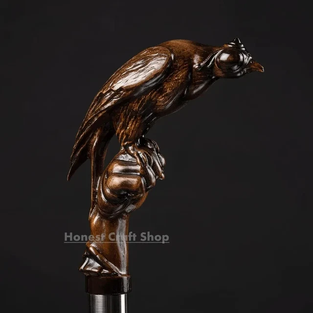 Poignée De Canne En Bois Massif Sculpté - Bâton De Marche Robuste Avec Sifflet De Sécurité