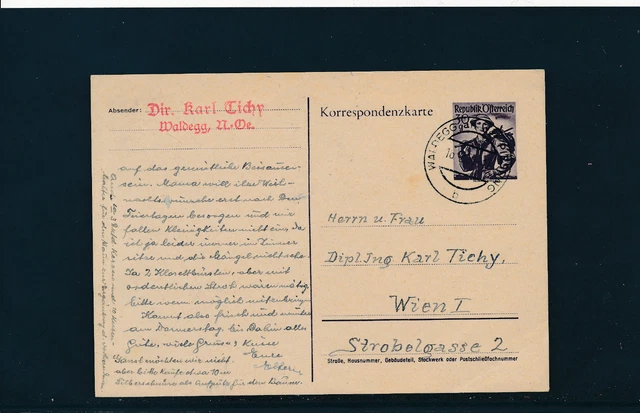 30 Groschen Trachten-Ganzsachen Karte 1950 aus Waldegg, N.Ö.   28/3/15