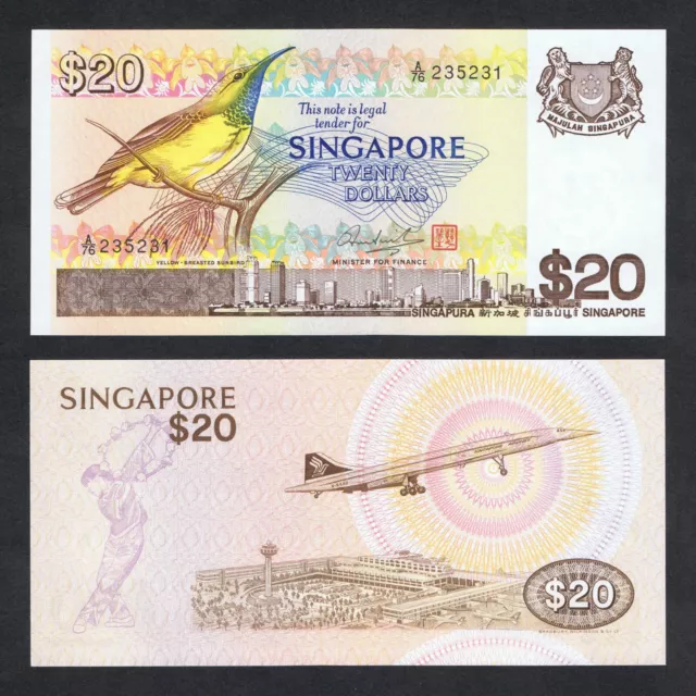 1979 Singapore 20 Dollars P-12 Unc+ + + +Yellow-Breasted Sunbird Changi Airport