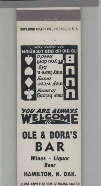 Matchbook Cover - Playing Card Suit - Ole & Dora's Bar Hamilton, ND